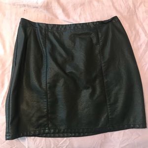 High Waisted Black Leather Skirt